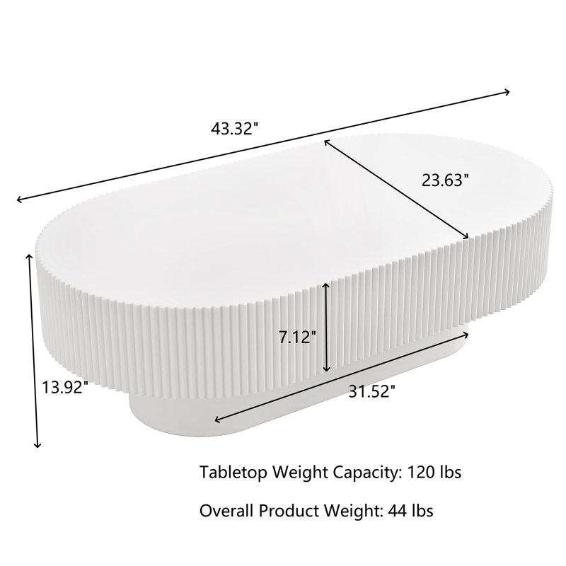 Oval Coffee Table, White 1, 13.92" H x 43.32" W x 23.63" D