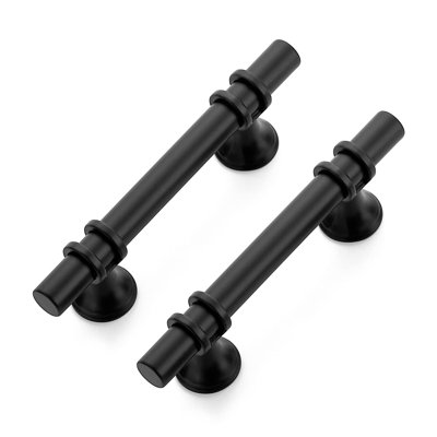 Matte Black T-Bar Handles, Cabinet Pulls, 3 Inch, 30 Pack，5 Inch Overall Length, Stainless Steel, Smooth Feel, Round Bar Shape, Screws Included, for Kitchen Drawers & Cupboards