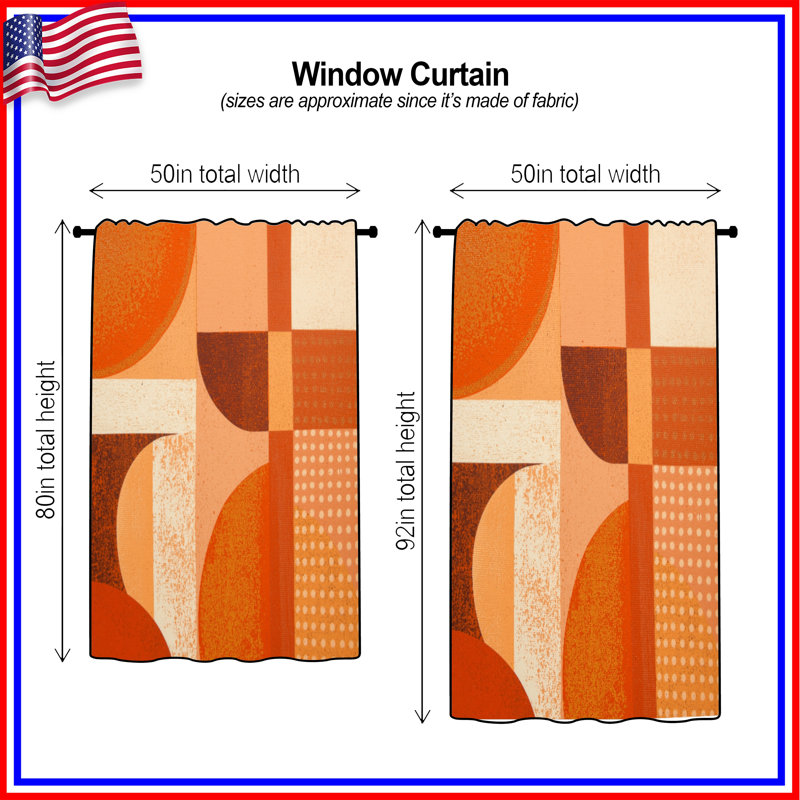 Rideaux, voilages et voilages à motif géométrique orange - 1 panneau, 50 po x 92 po - 1 panneau, Transparent