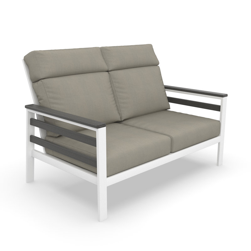 Causeuse d'extérieur en métal avec coussin Sunbrella Townsend, Couleur unie, Gris