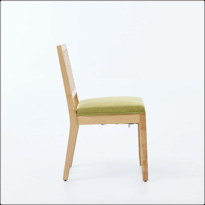 Ensemble de 2 chaises de salle à manger en rotin avec dossier en canne, structure en bois franc naturel et coussin à ressorts en S