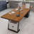 Tan Rectangular Solid Wood+Iron desks-107978738-107978740