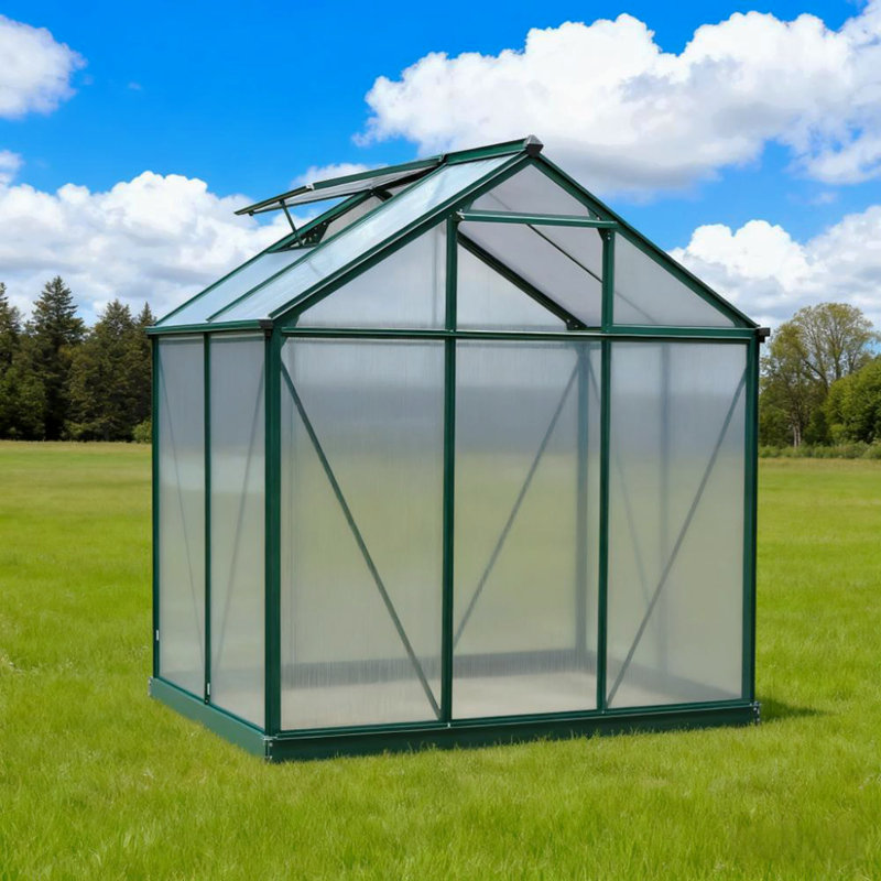 Serre pour l'extérieur, serre en polycarbonate avec gouttière et évent de toit, Vert foncé, H 6,6 po x l 6,2 po x P 4,3 po