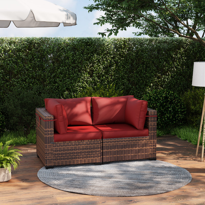 Wicker Outdoor Patio Sofa, Dark Red
