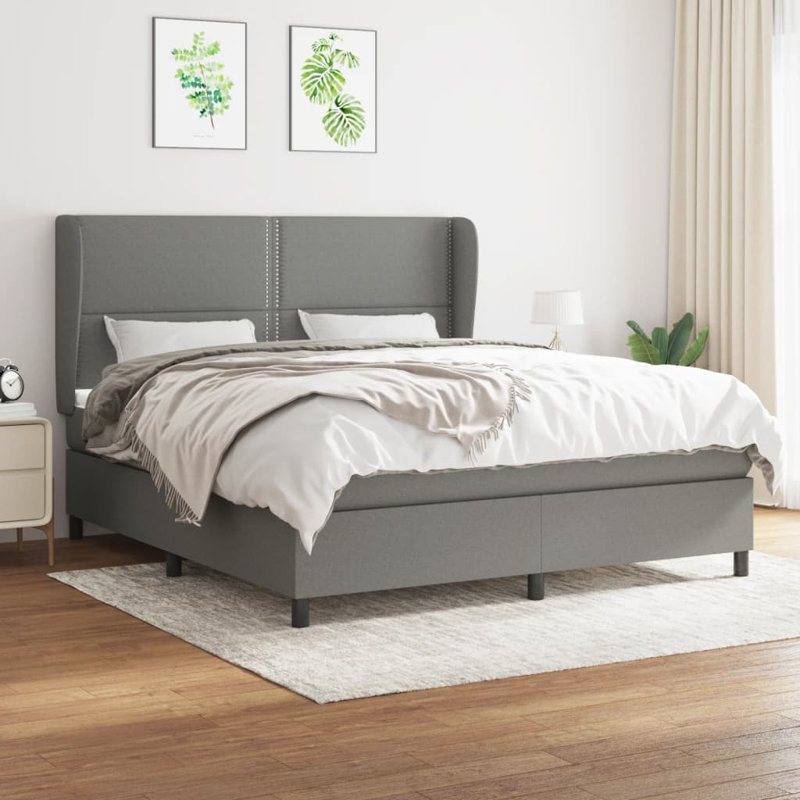 Lit sommier avec matelas Hollhurst, Tissu, Gris foncé / Noir, Grand
