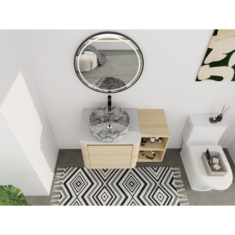 Ensemble de meuble-lavabo mural 36 po - 5 options de lavabo de couleur (motifs blanc / noir / marbre) avec tablette de rangement ouverte (type D)