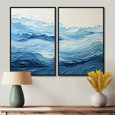 Vagues modernes bleues et blanches de la côte I - décoration murale nautique bleue