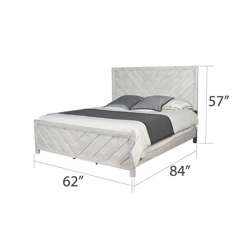 Élégant grand lit gris pour une chambre à coucher confortable - Structure et tête de lit chic en bois massif