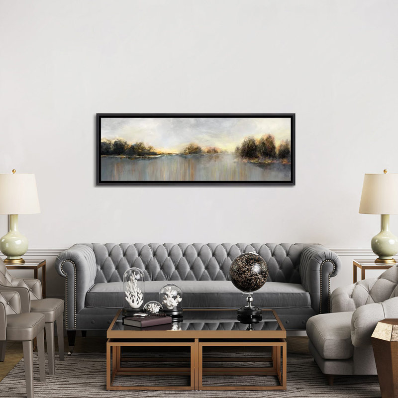 " Rain At Dawn " by Nan, 20" H x 60" W x 1.5" D, Distressed Black Framed