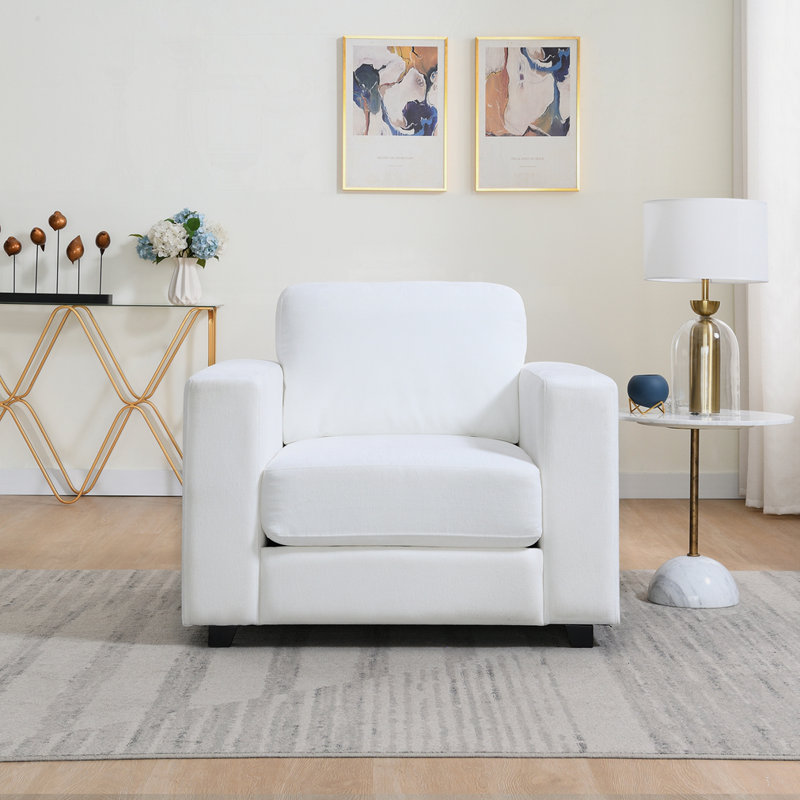 Fauteuil d'appoint surdimensionné avec accoudoirs larges, Ivoire ivoire