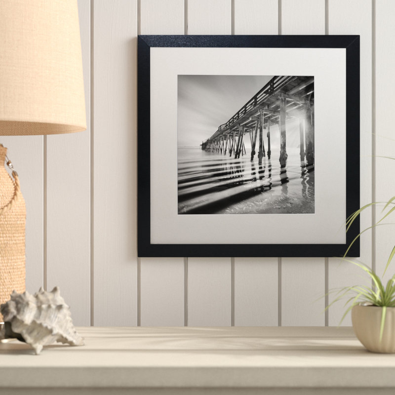 " Pier And Shadows " by Moises Levy, 11" H x 11" W x 0.5" D, Black Framed