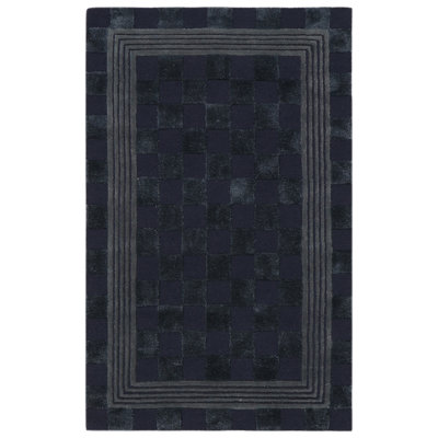 Navy Blue Tonal Check Rug