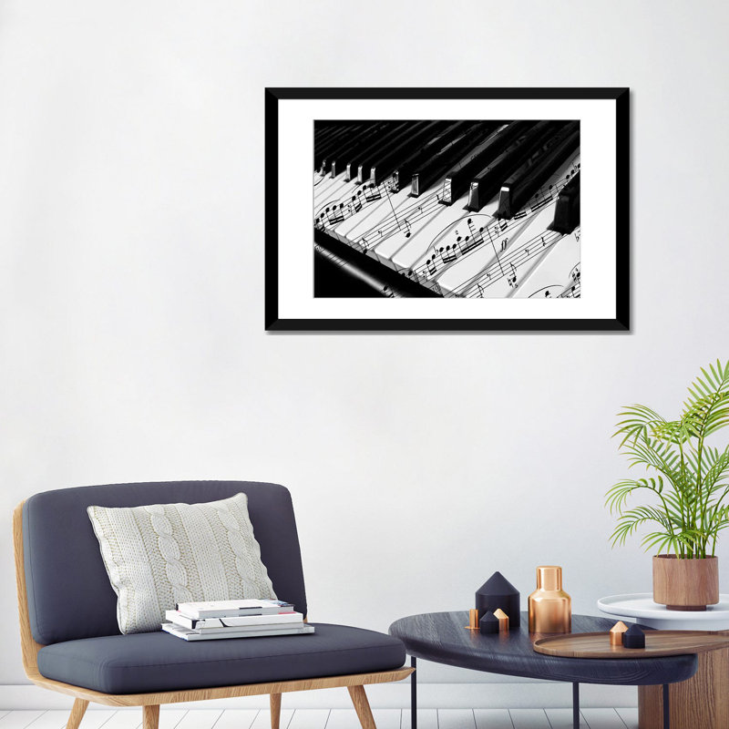 Piano - peinture sur toile, H 24 po x l 32 po x P 1 po, Papier d'art encadré noir