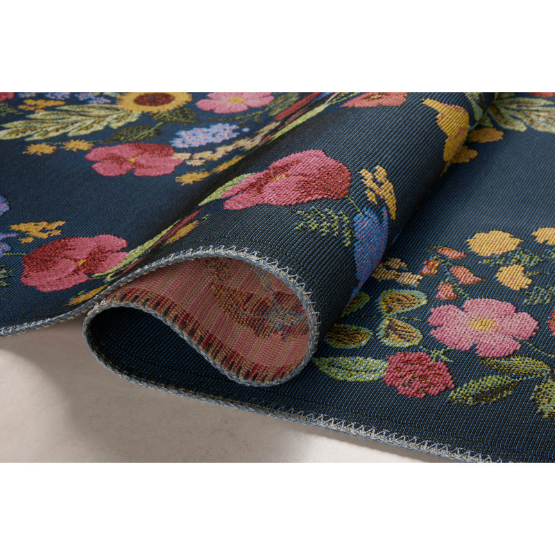 Navy Floral Wool and Synthetic Runner Area Rug 2'-5" x 7'-8"