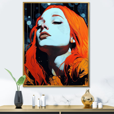 Illustration rétro d'une belle rousse rêveuse