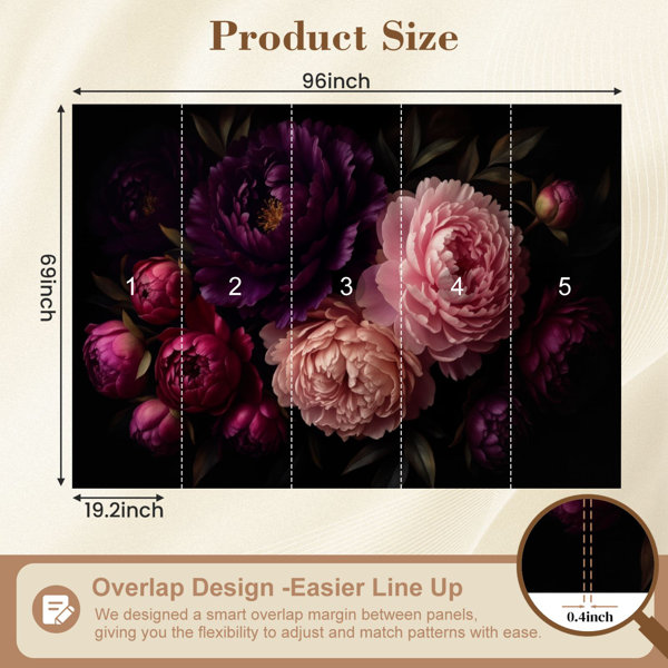 Red Barrel Studio Peel and Stick Wallpaper Dark Romantic Peony Bouquet ...
