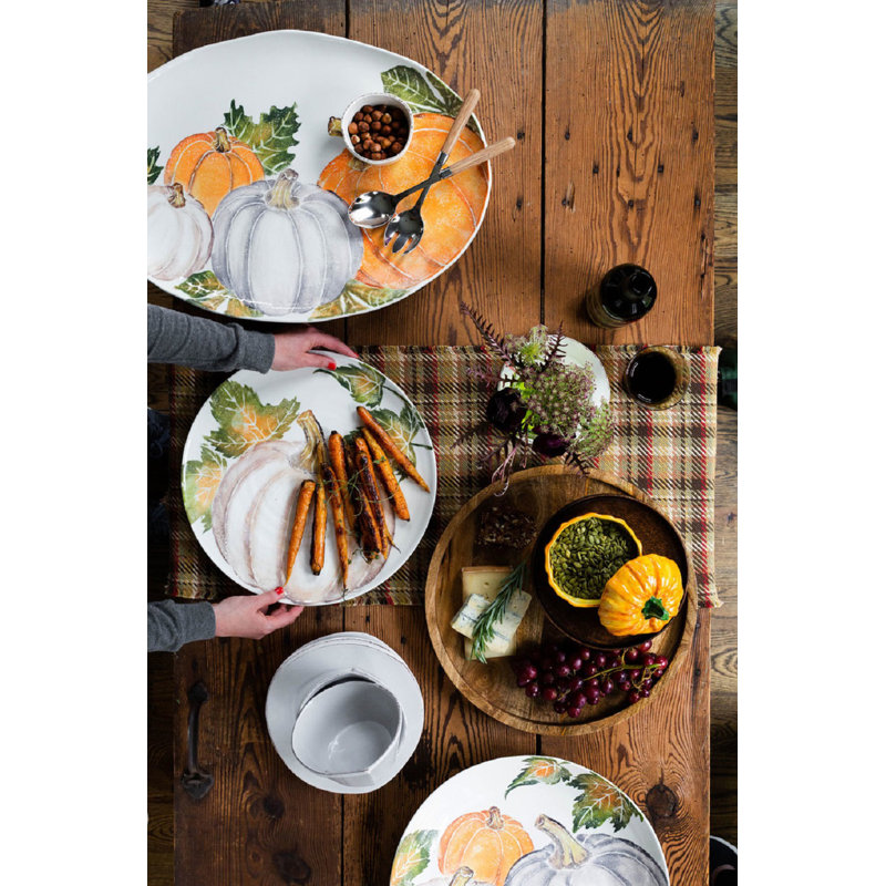 Multicolored Ceramic Thanksgiving Oval Platter with Pumpkins