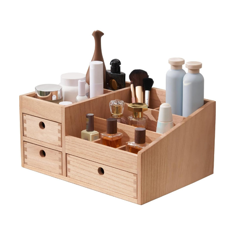 Wooden Makeup Organiser with 3 Drawers, 8 Compartments Cosmetic Storage Box