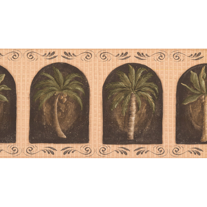 Hebert Palm Tree 15' L x 10.25" W Wallpaper Border, Beige