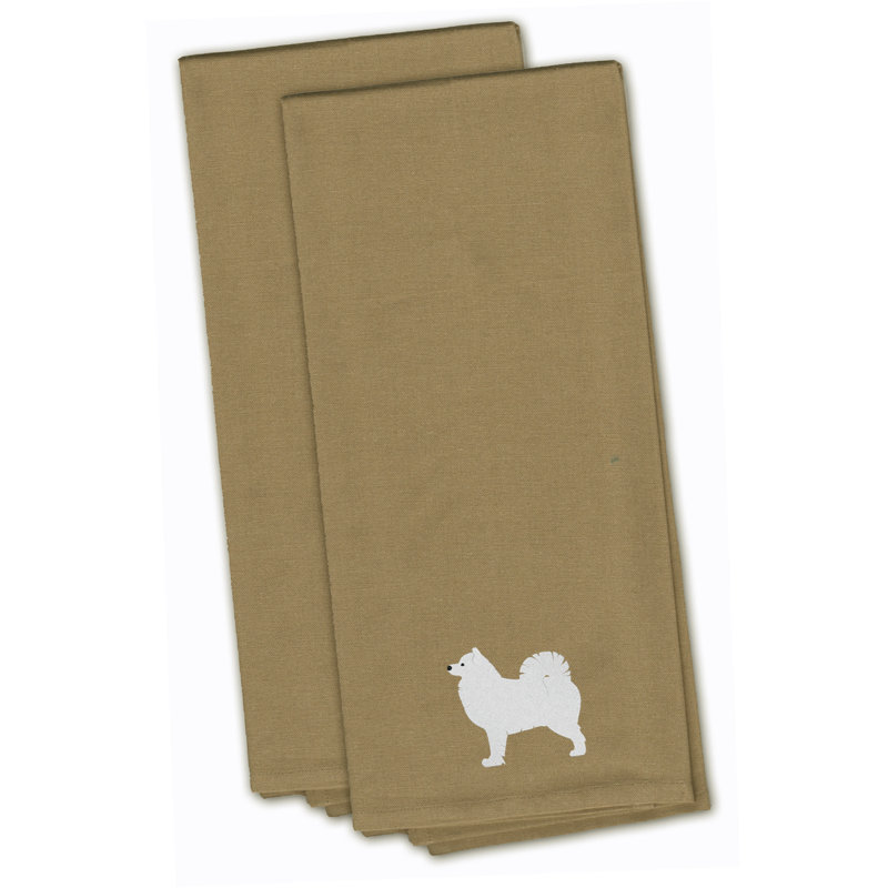 Serviette à thé de cuisine brodée samoyède, H 28 po x l 19 po x P 0,1 po, Brun clair