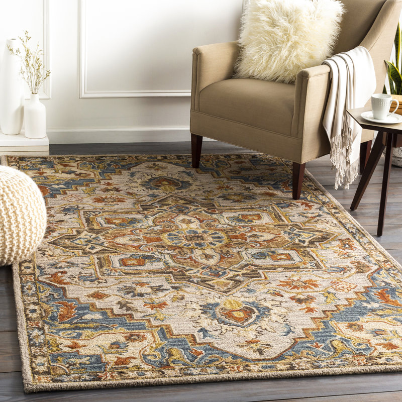 Crum Hand Tufted Wool Oriental Indoor Rug, Rectangle 5' x 7'6''