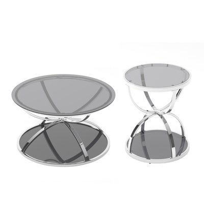 Table basse ronde moderne en verre avec structure en métal et verre trempé transparent