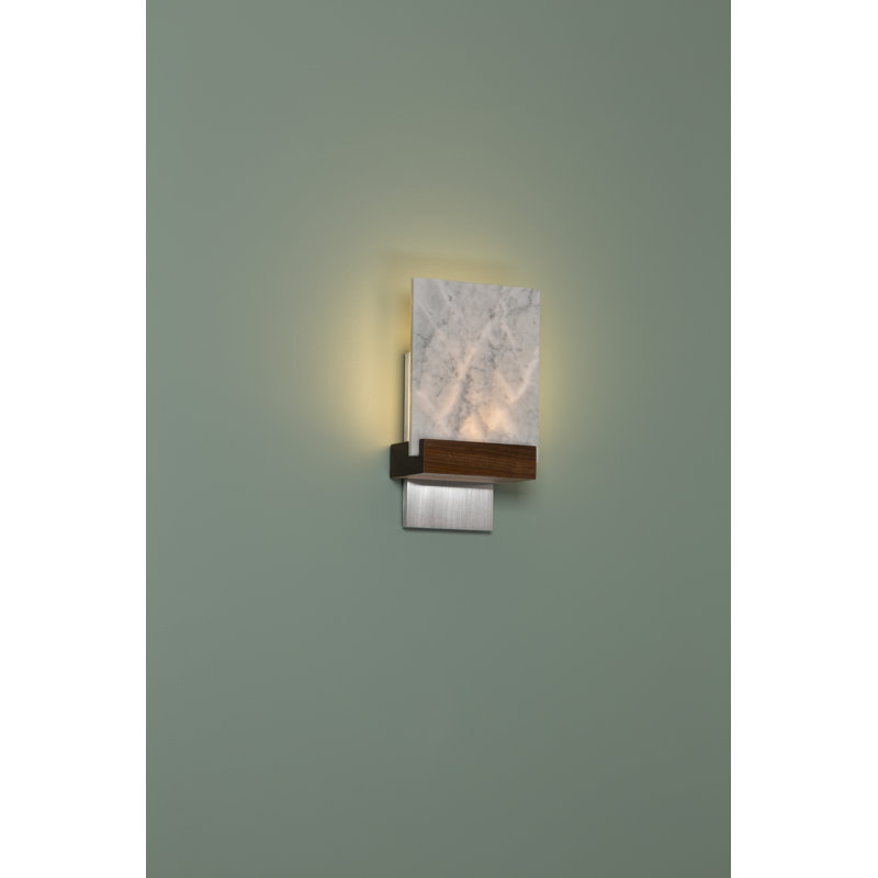 Fortis Marble Dimmable LED Flush Mount Wall Sconce, Brushed Brass, Dark Stained Walnut, 2700K (Warm) 0-10V