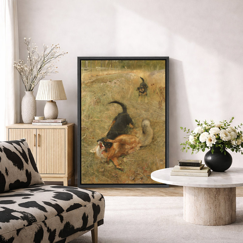 «Hunting Dogs in Meadow», reproduction d'art dynamique sur toile, impression encadrée sur toile, H 24 po x l 16 po x P 1,5 po