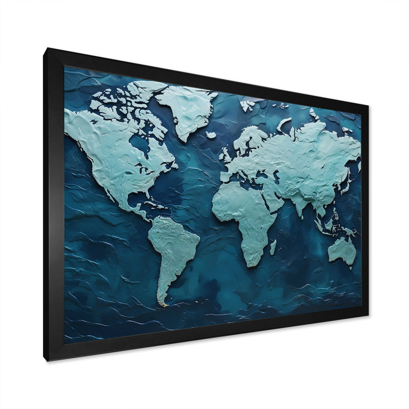 «Oceanic Ombre World Map» sur toile, H 24 po x l 32 po x P 1 po, Cadre simple noir