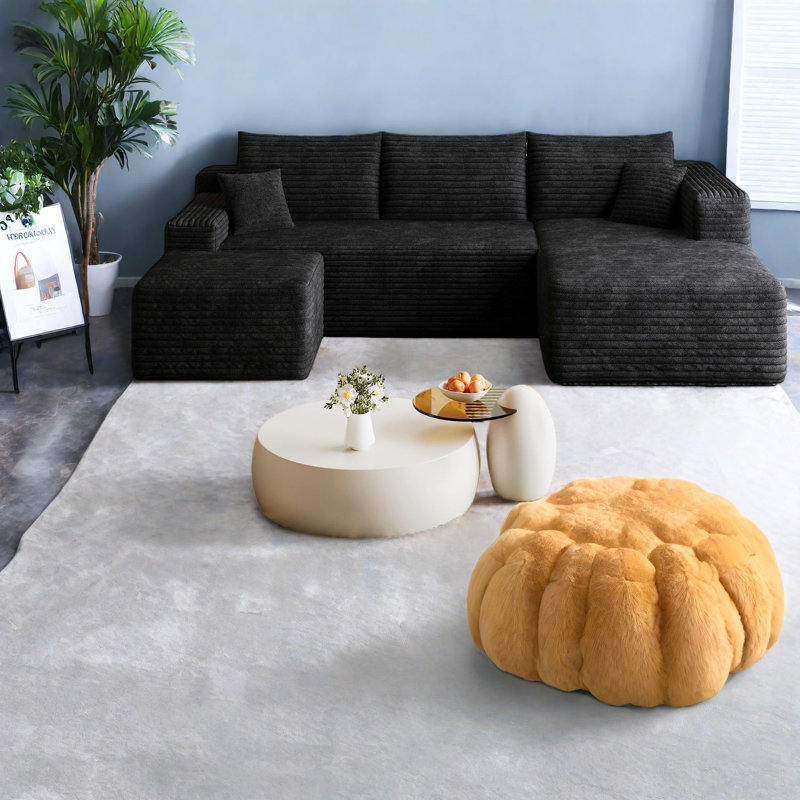 Compression Sectionals, 95 Inch Plush Corduroy Modern U Sofa For Home