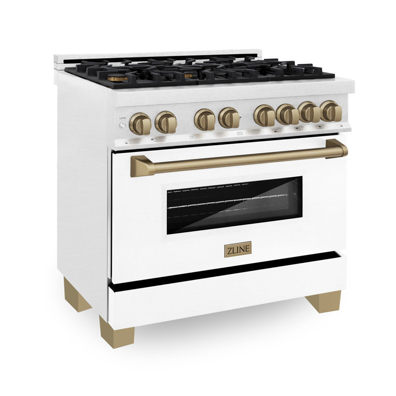 ZLINE Autograph Edition 36 in. 4.6 cu. ft. Legacy Dual Fuel Range with 6 Burner Gas Cooktop and Electric Convection Oven in Satin Stainless Steel with White Matte Door