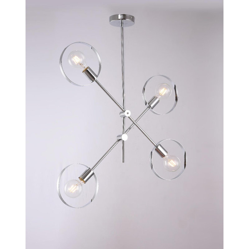 Lustre 4 lumières avec abat-jours ouverts, Chrome