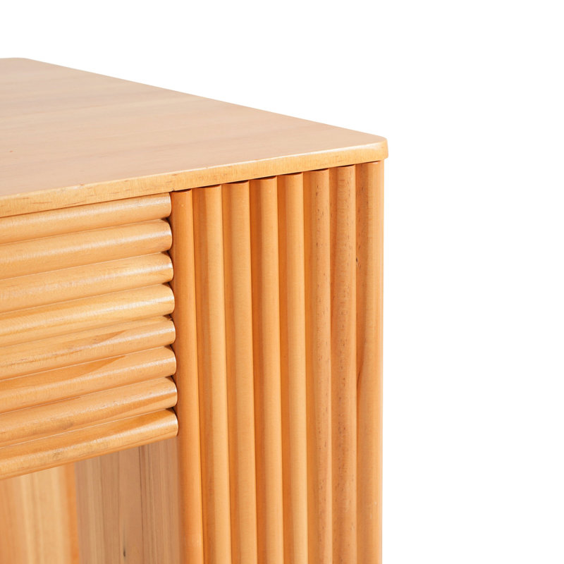 Table d'appoint cannelée en bois de pin naturel avec pieds éléphants