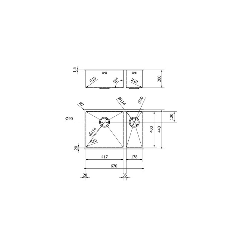 Belfry Kitchen Vina 440mm W Double Bowl Stainless Steel Drop-In Kitchen Sink 0
