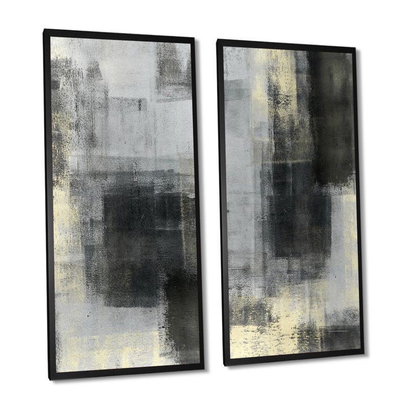 «Gray and Beige Modern Art», ensemble de 2 peintures sur toiles, H 40 po x l 40 po x P 1 po, Cadre photo noir