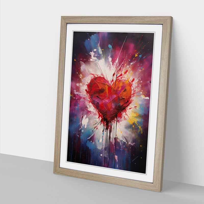 Love Heart Gestural Art - Framed Print, Oak Framed, 46cm H x 34cm W x 2cm D