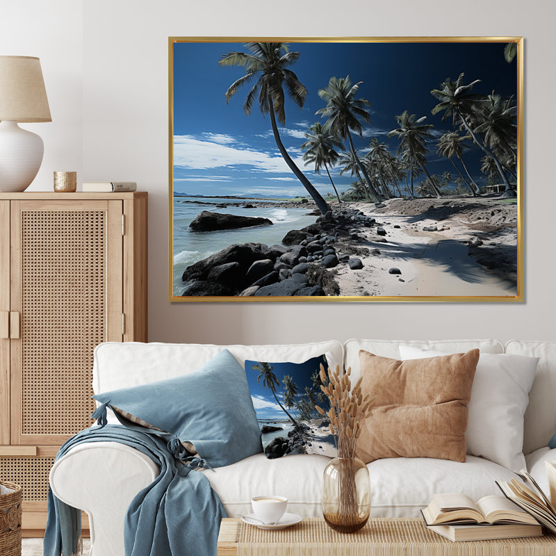 Dominicain Palm Paradise, reproduction d'art sur toile, Cadre flottant doré, H 30 po x l 40 po x P 1,5 po