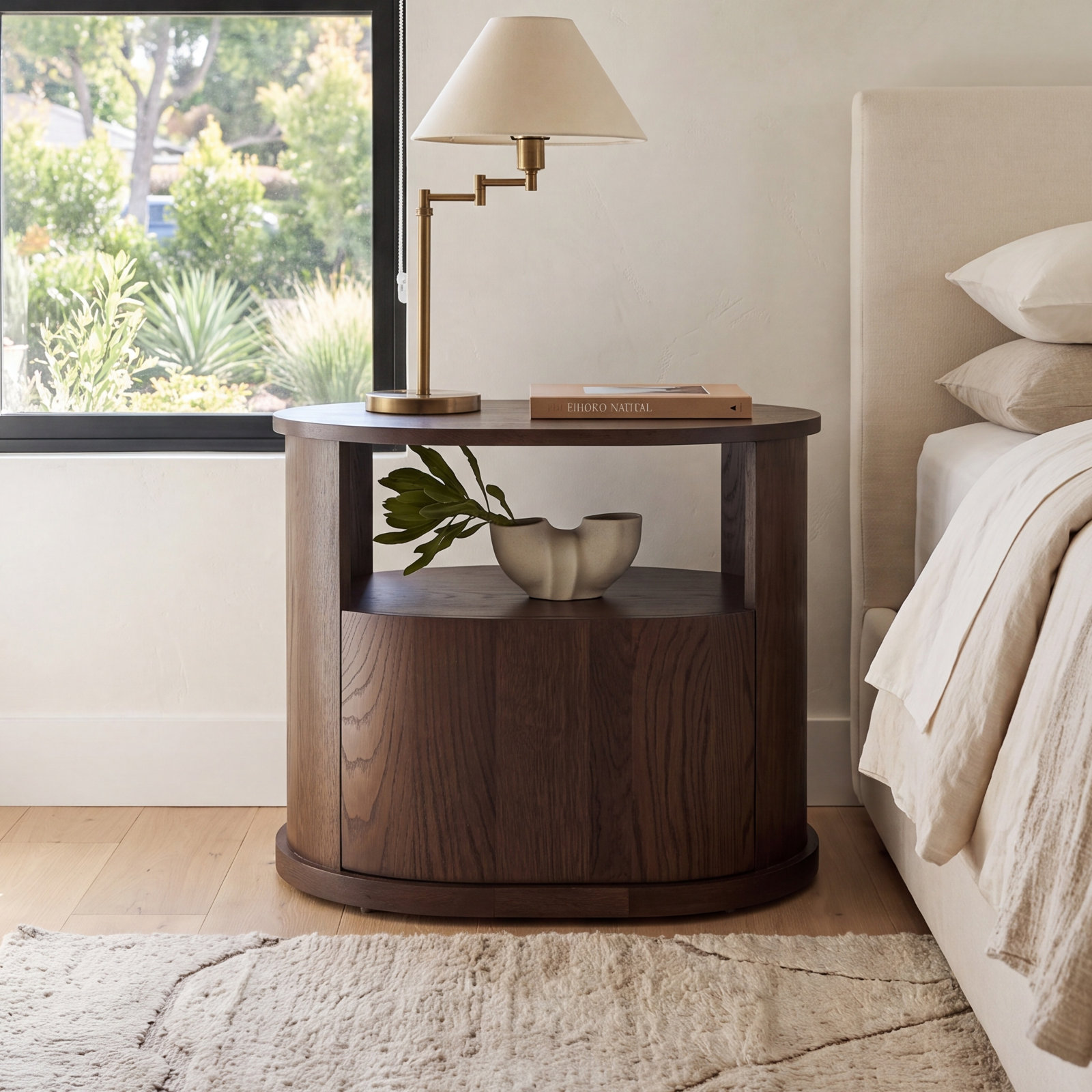 1-Drawer Open Oak Nightstand, Dark Gray