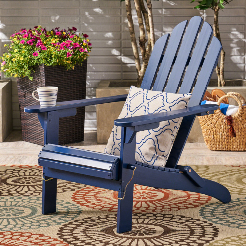 Chaise pliante en bois bleu résistant aux intempéries, l 29,71 po x P 35,5 po, H 36,55 po, créant un confort extérieur