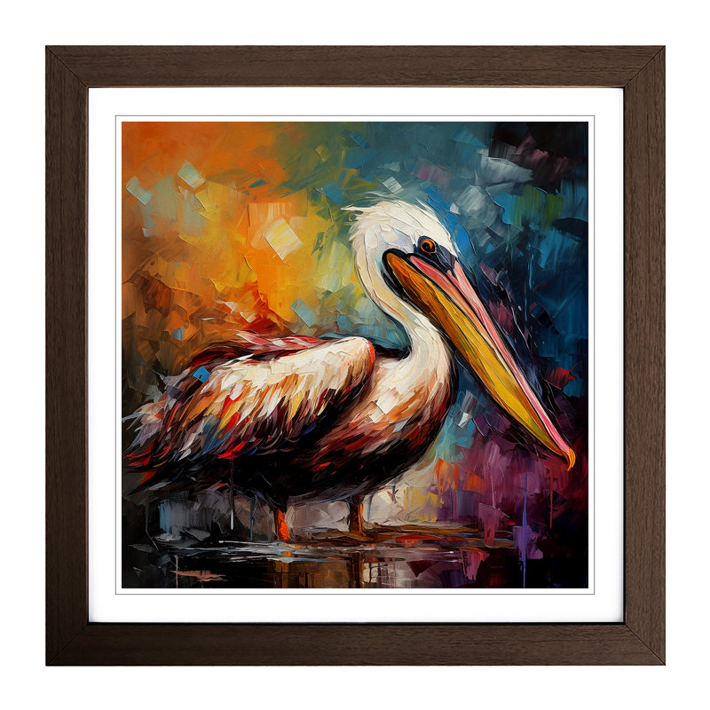 Pelican Palette Knife Painting No.3 - Framed Print, Walnut