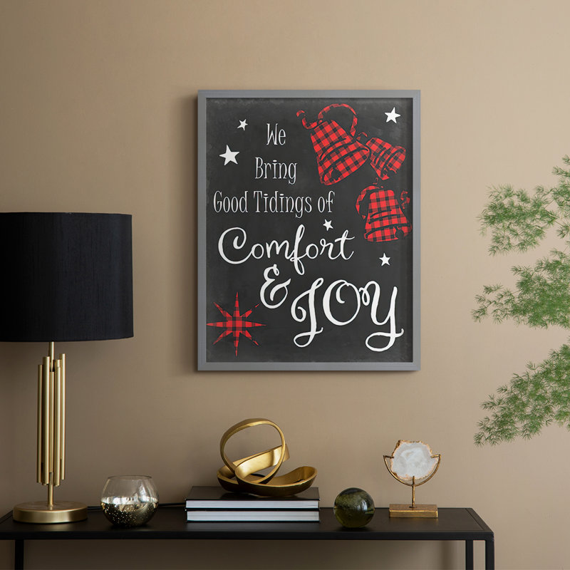 «Comfort and Joy», reproduction encadrée rouge - bois massif, Gris, H 21 po x l 17 po