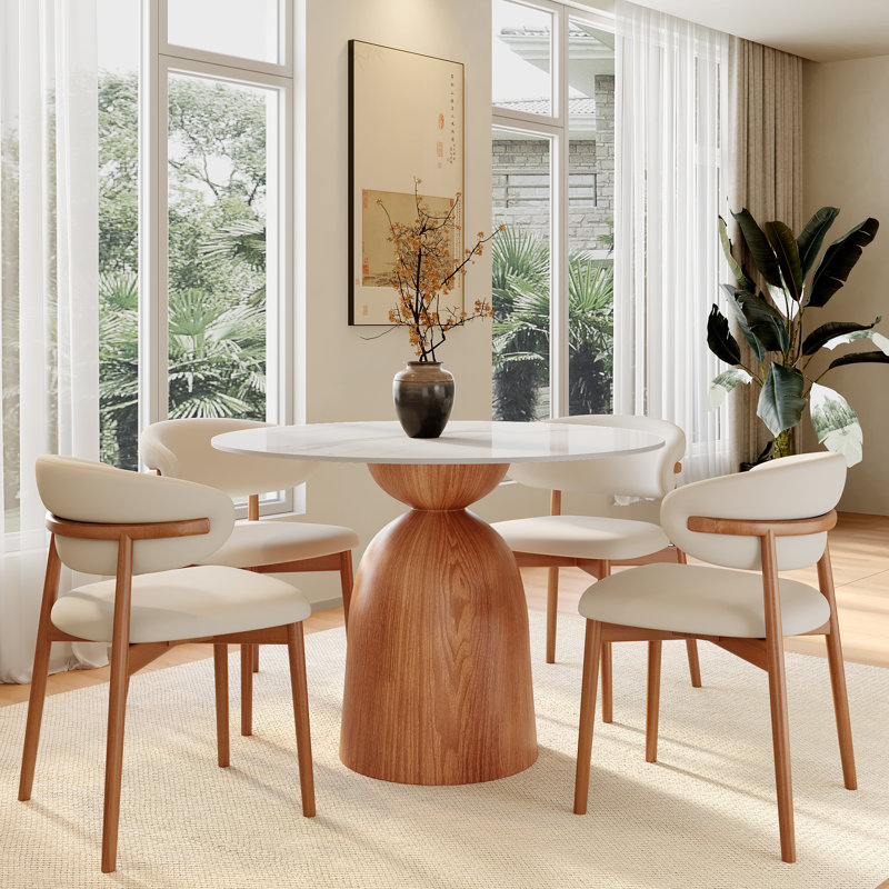 Breakfast Dining Table 43", White, 29.52"H x 43.3"L x 43.3"W, Brown