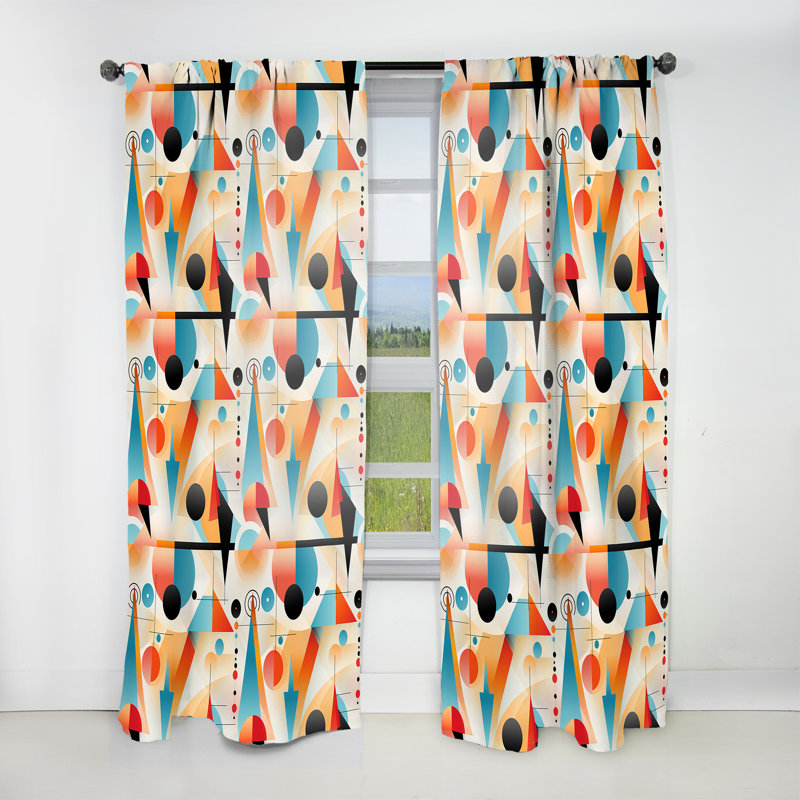 Mid-Century géométrique Resurg - rideau en velours Mid-Century - obscurcissant - 1 panneau, L 52 po x L 90 po