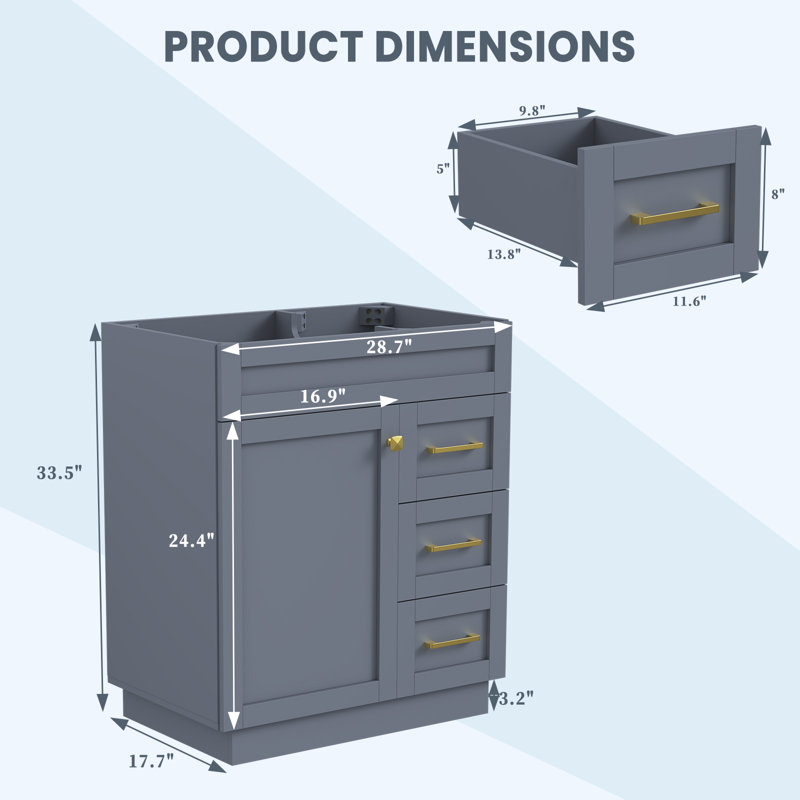 Modern Gray 30" Bathroom Vanity Without Sink,Single Vanity