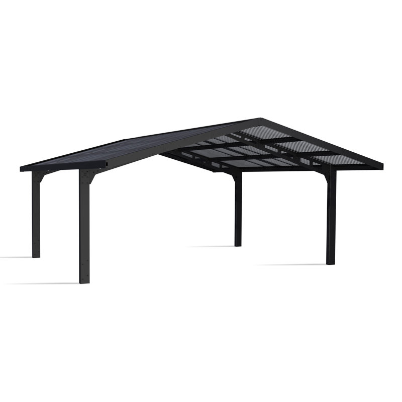 Palram - Canopia Sydney 19 Ft. x 19 Ft. x 9 Ft. Apex Wave Double Carport Aluminum Metal Frame and Polycarbonate Panels for Outdoor Car, Truck, RV, Trailer, Boat Storage Black/Solar Gray
