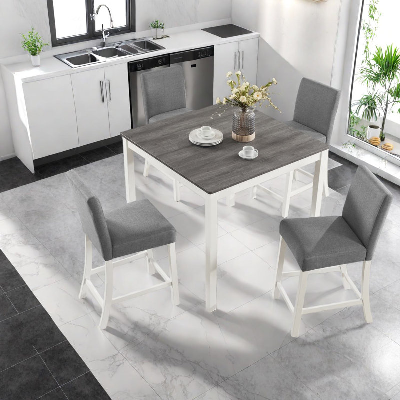 Ensembles de tables de salle à manger modernes en bois, conception peu encombrante avec finition grise et blanche pour la cuisine