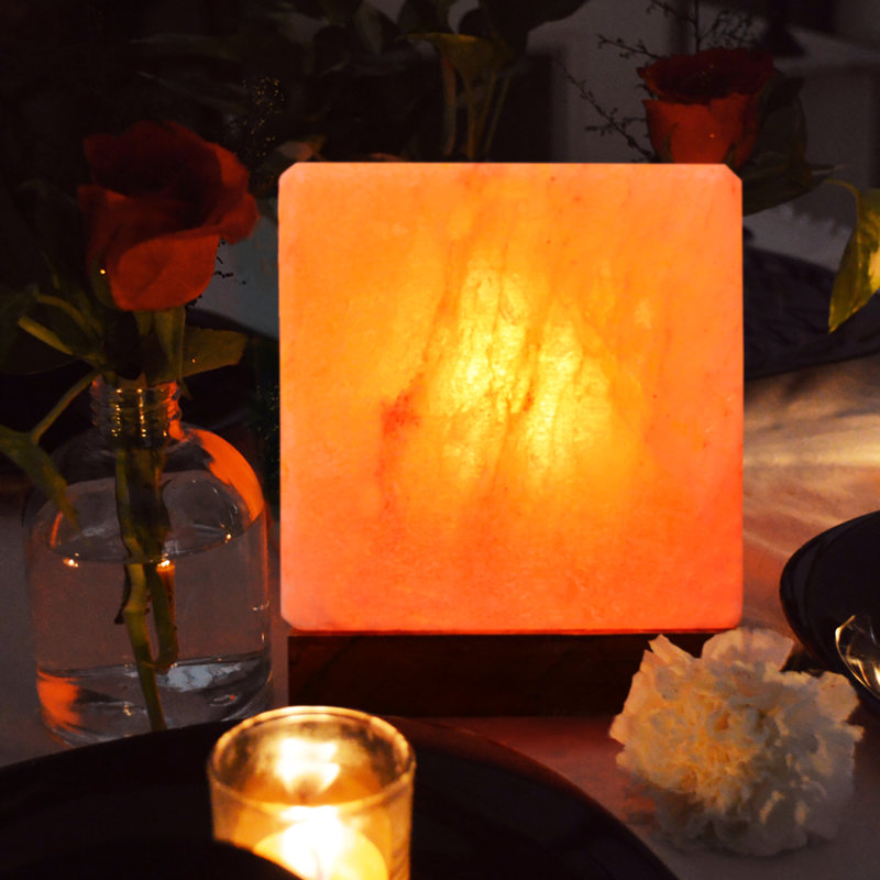 Lampe cubique en cristal de sel / roche de l'Himalaya naturel avec gradateur et ampoule supplémentaire