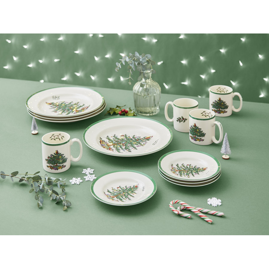 Spode Christmas Tree 12-Piece Dinnerware Set with Plates & Mugs, Service for 4