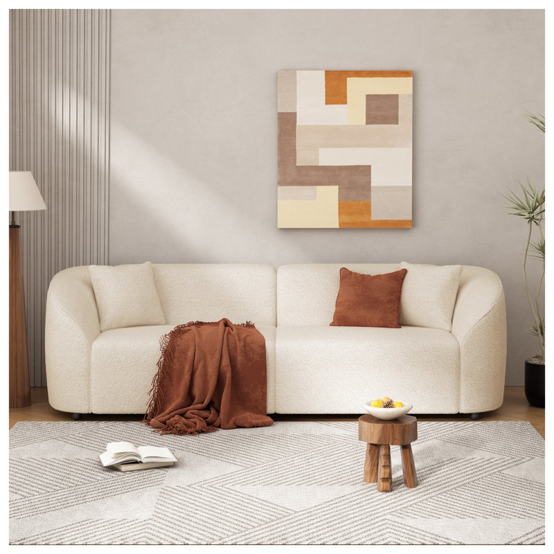 Canapé incurvé de 87 po - Canapé 3 places beige moderne avec assise moelleuse et structure durable pour un décor de salon contemporain
