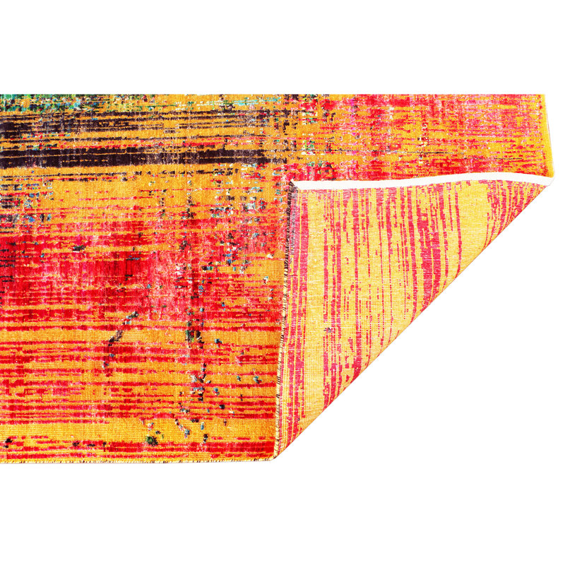 Hand Knotted Area Rug in Gold And Red, Rectangle 9' x 12'